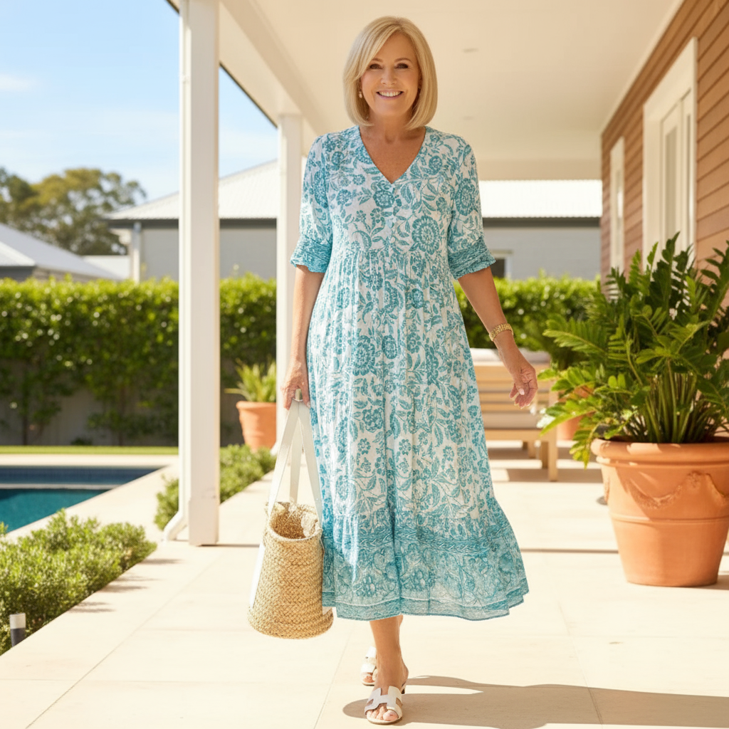 Amara | Elegant Floral Dress with V-Neck